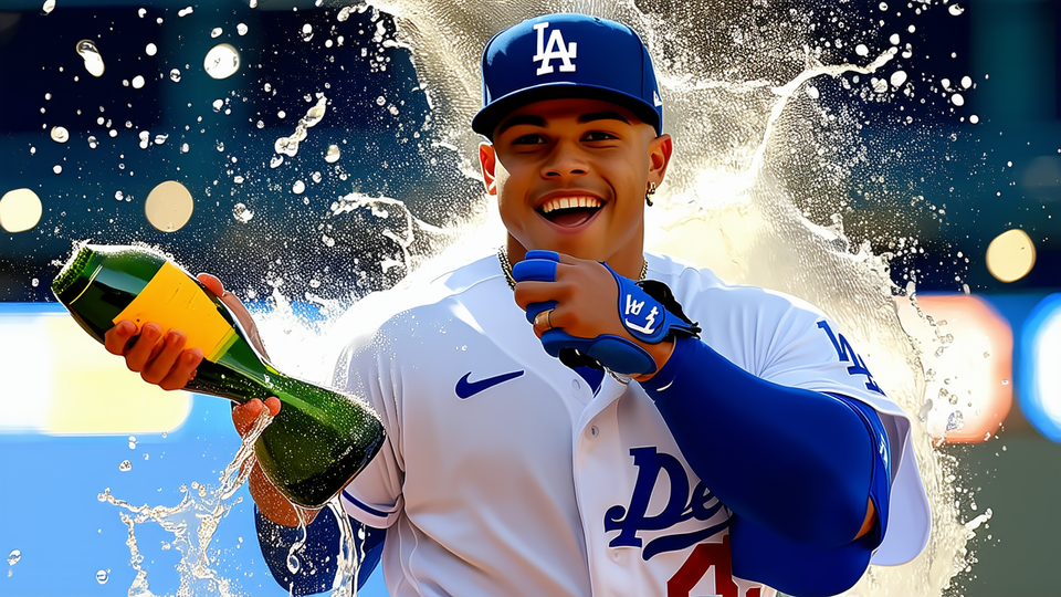 Kiké Hernández douses Dodgers media with champagne after NLCS‑clinching win