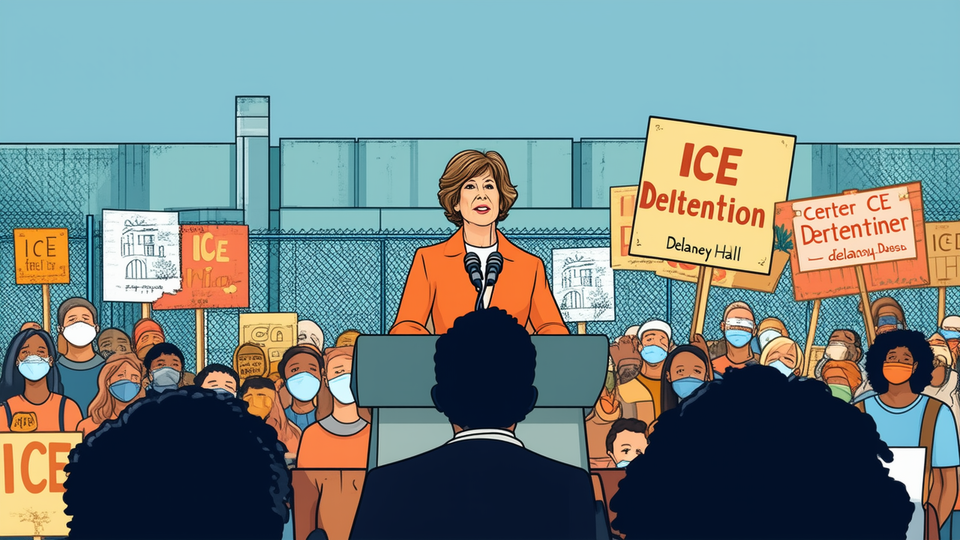 AFT president Randi Weingarten protests ICE detention at Delaney Hall