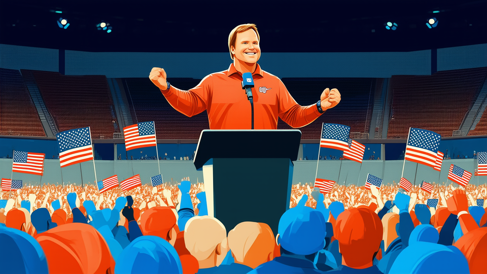 Jon Gruden rallies Ohio voters for Senate candidate Jon Husted on Oct. 3, 2026