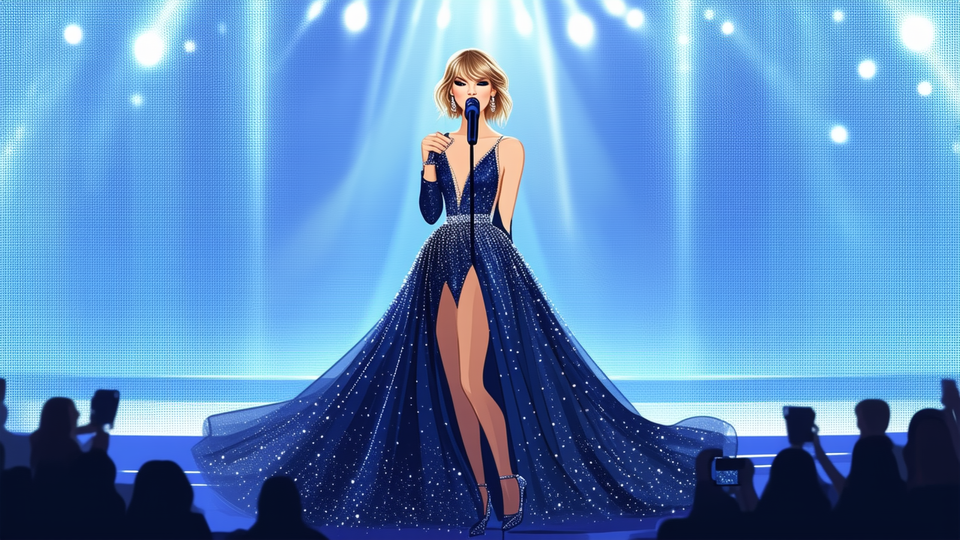 Taylor Swift sings at Academy Museum Gala in navy Ralph Lauren gown