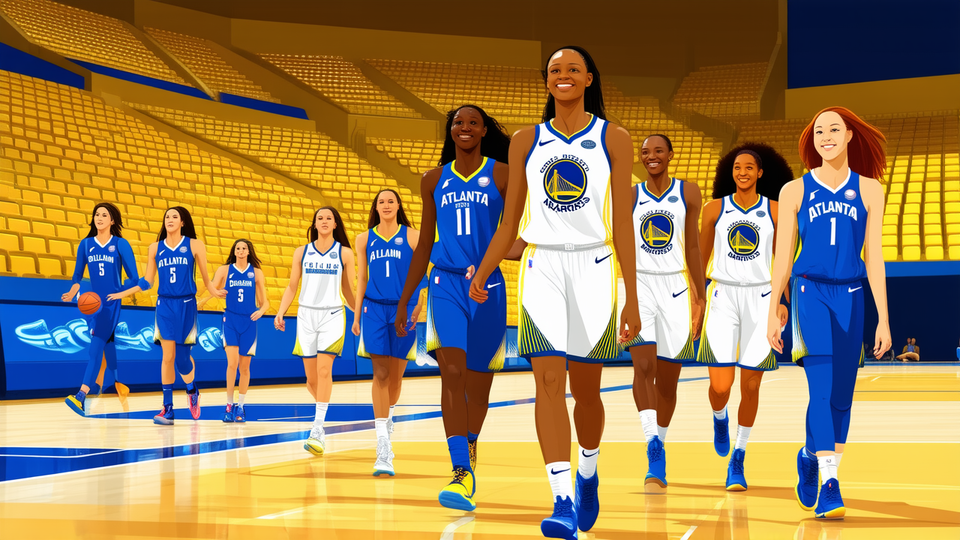 Atlanta Dream and Golden State Valkyries exit court before anthem at WNBA Finals opening night