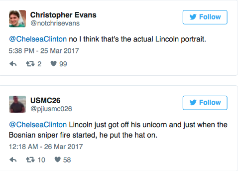 Chelsea Clinton Unsure If Abe Lincoln Ever Wore a Trump Hat