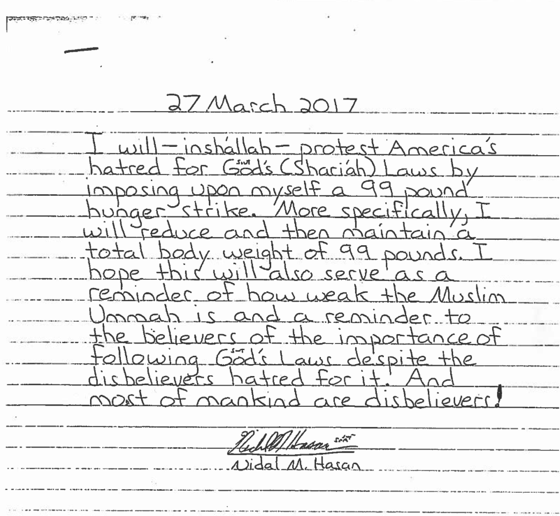 Fort Hood Terrorist Announces Hunger Strike, As If Anyone Cares About His Well-Being