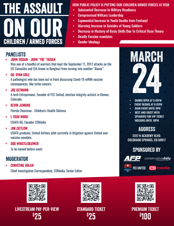 March 24 Event – Colorado Springs – The Assault On Our Children/Armed Forces – Get Your Tickets Before They Are Gone